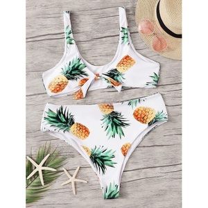 High waist knot top pineapple bikini